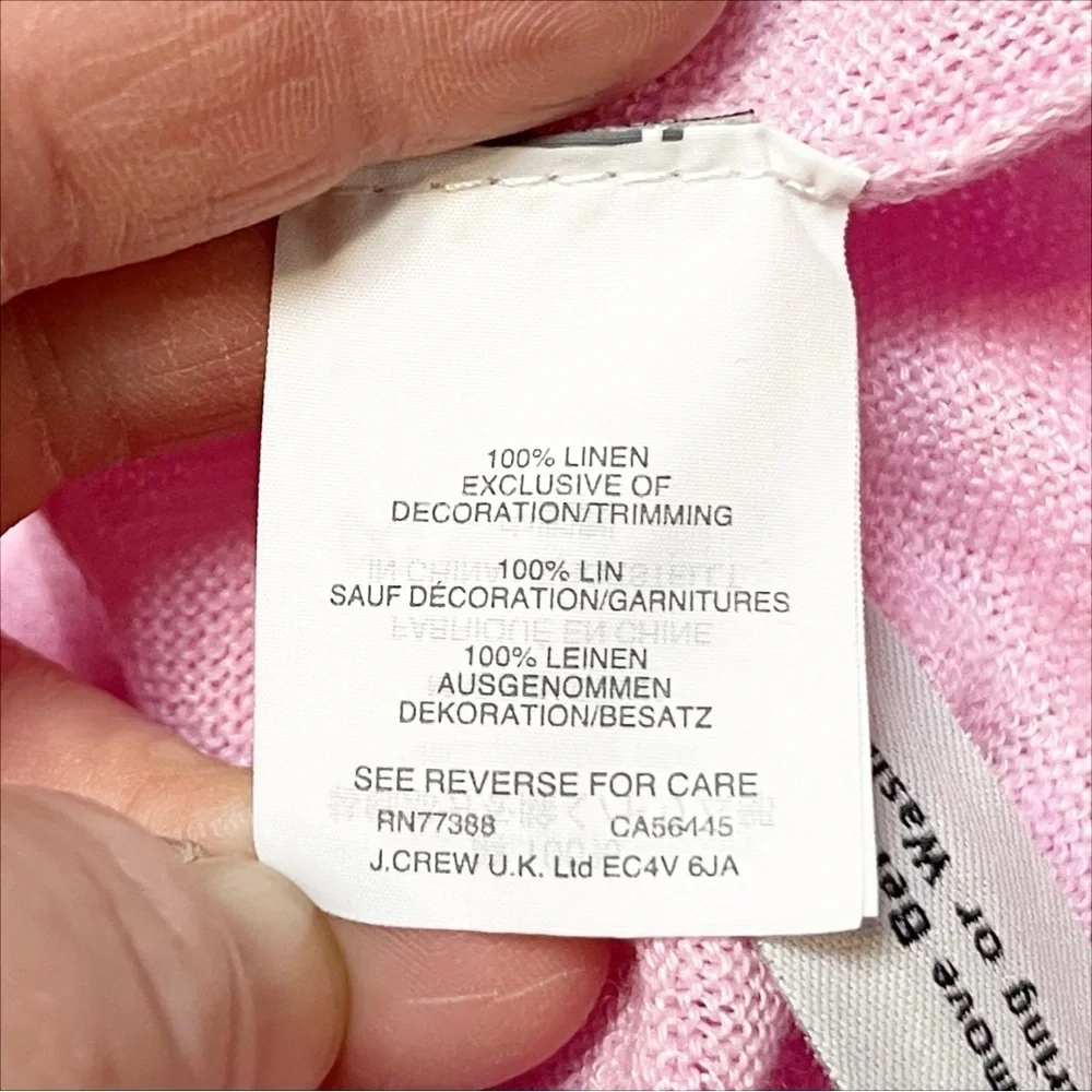 J. Crew 100% Linen Sweater Pom-Pom Trim‎ small bubblegum pink lightweight boxy
